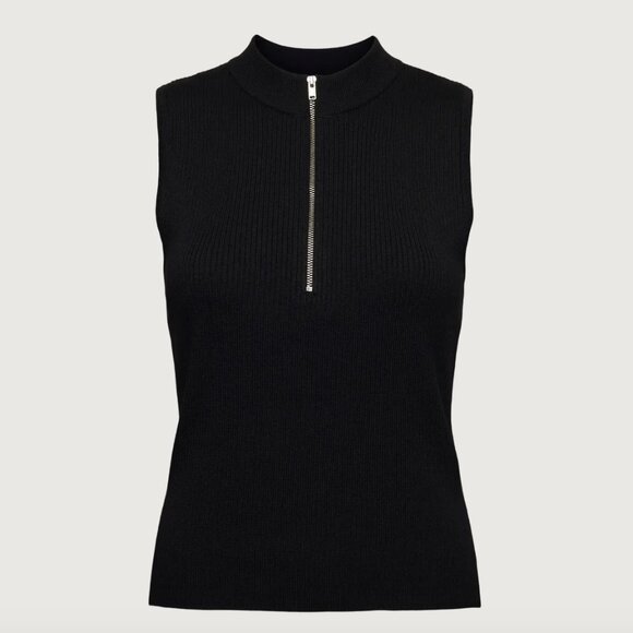 OAK+FORT Sleeveless Mock Neck Half-Zip Sweater in Black Size XS (NWOT) - Picture 6 of 6